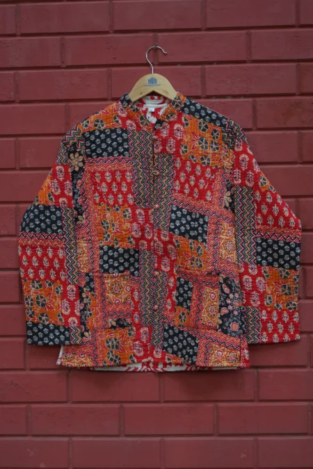 Red Velvet Embroidered Jacket with Floral Design