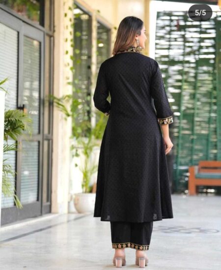 Women's Cotton Embroidery Straight Kurti With Pant Set